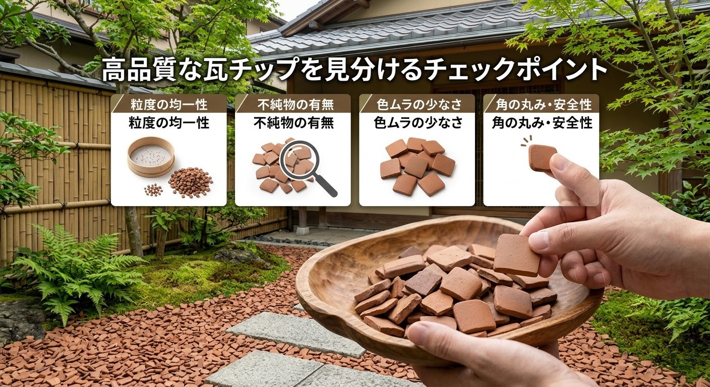 粒度が整ったテコラの瓦チップ。均一なサイズで美しくそろっている